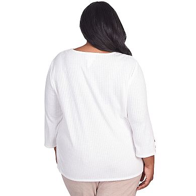 Plus Size Alfred Dunner Solid Knit Flutter Sleeve Top With Necklace