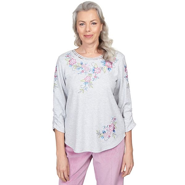 Women's Alfred Dunner Floral Yoke Embroidered Double Strap Top