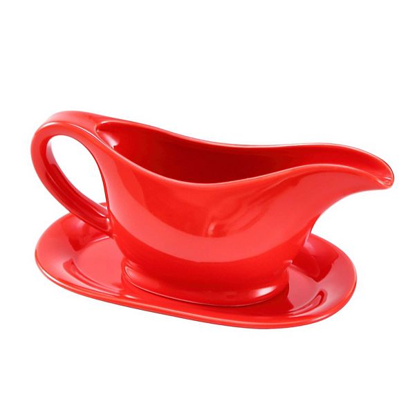 Ceramic Gravy Boat With Tray For Dinner Table Decoration