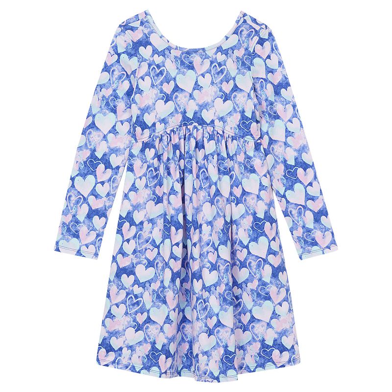 Girls 8-20 Lands' End Long Sleeve Gathered Waist Jersey Dress in Regular & Plus, Girl's, Size: Large(10/12), Hearts Team Blue
