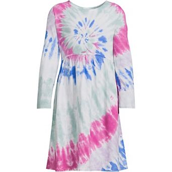 Girls 8-20 Lands' End Long Sleeve Gathered Waist Jersey Dress in Regular & Plus