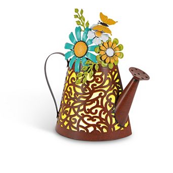 Solar Metal Watering Can Figurine