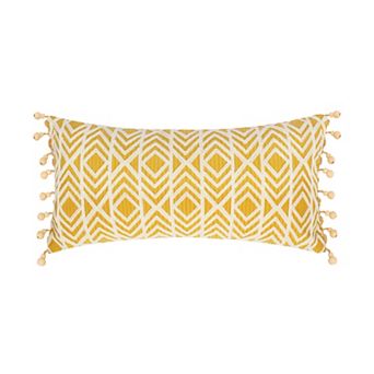 Levtex Home Ashika Ochre Embroidered Bead Trim Rectangular Throw Pillow