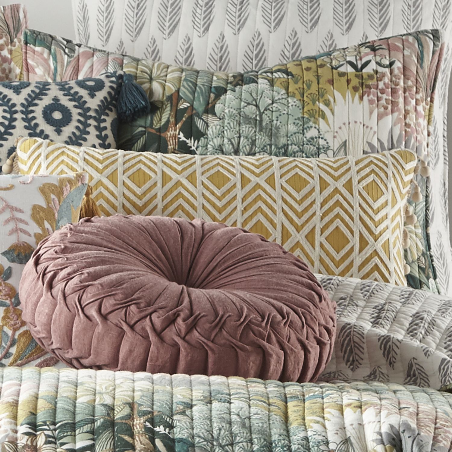 Levtex Home Set Trapunta Ashika Full/Queen - Tropicale Verde, Fard, Ocra - Reversibile Con Federe - 3