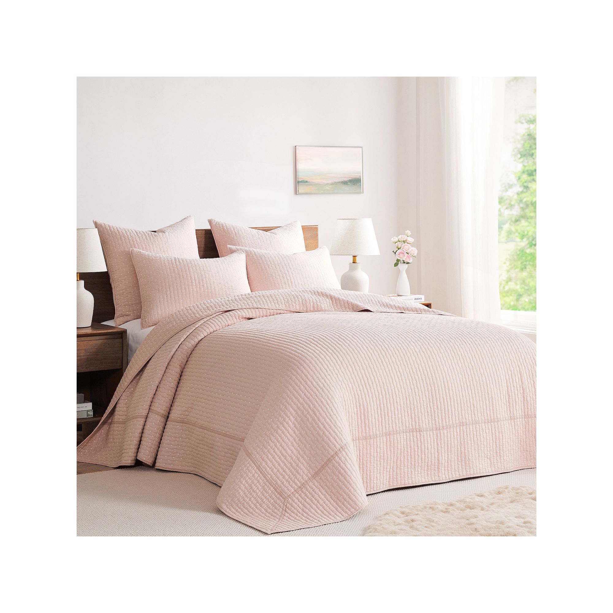 Levtex Home Cross Stitch Bedspread Set, Blush