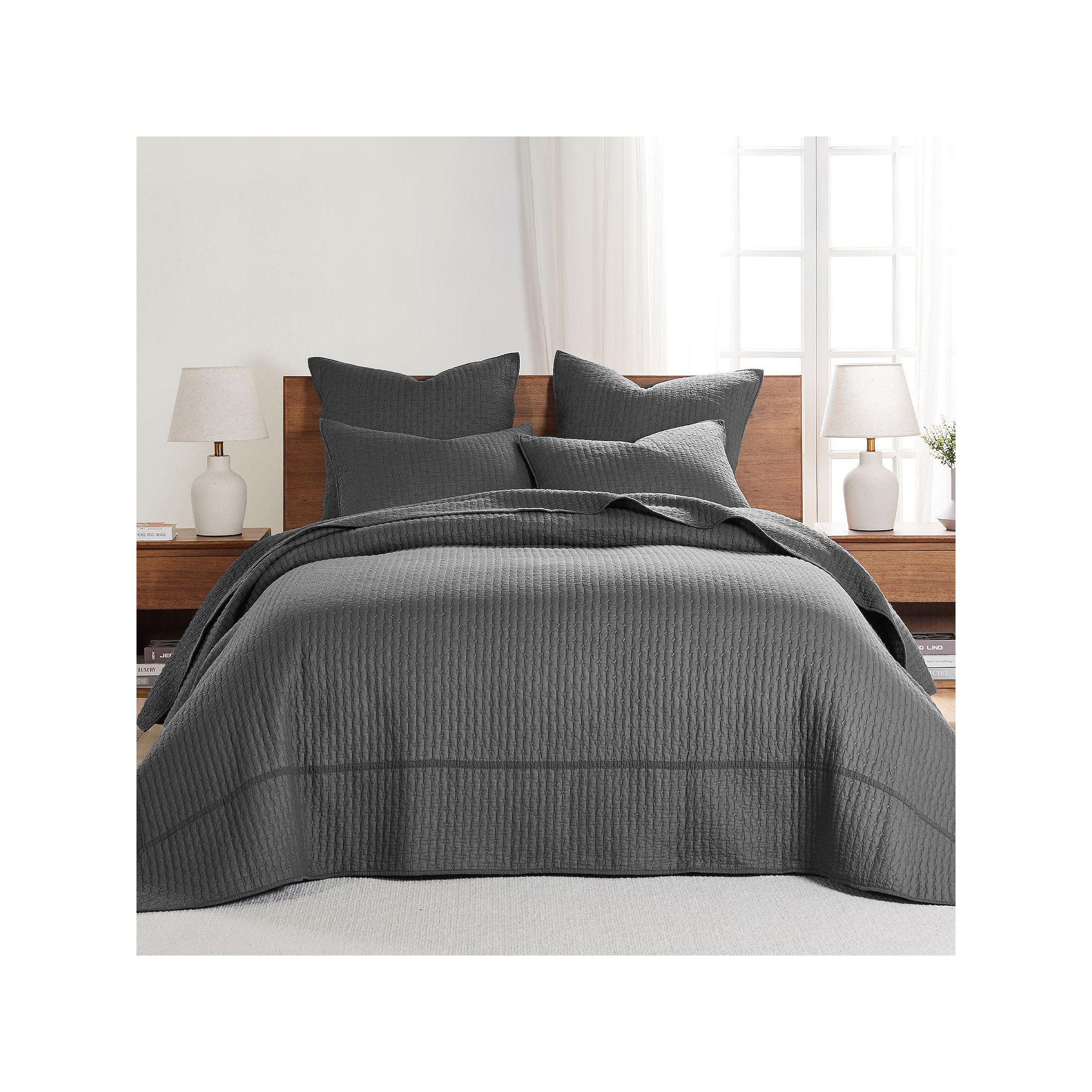 Levtex Home Cross Stitch Bedspread Set, Grey