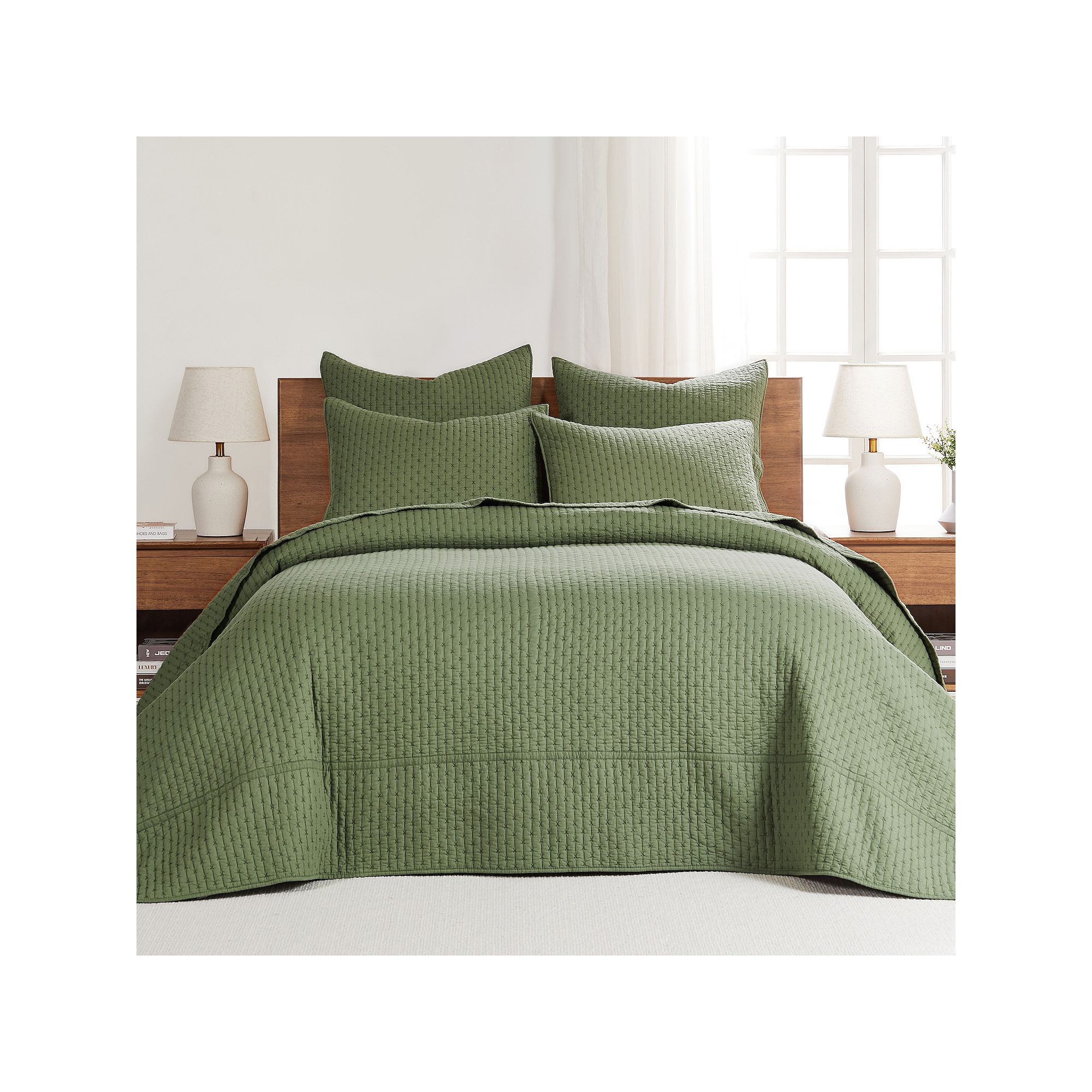 Levtex Home Cross Stitch Bedspread Set, Green Green