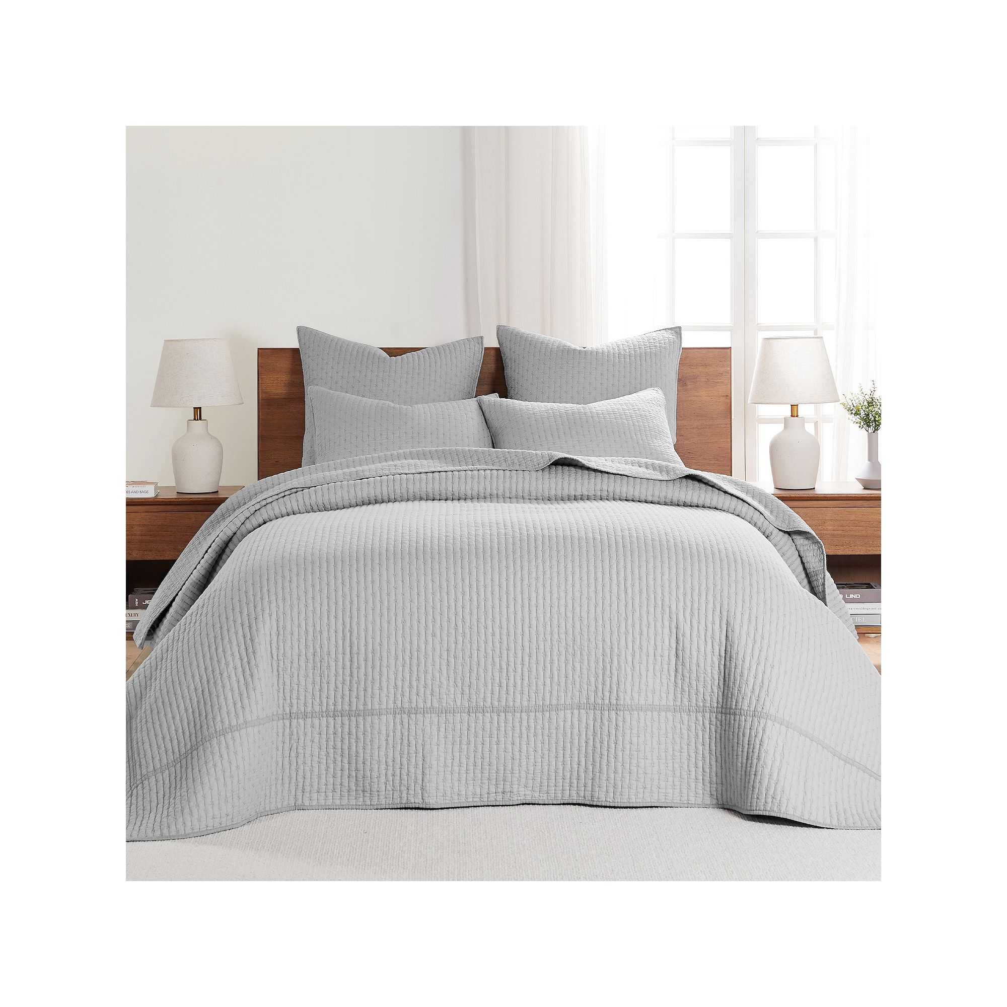 Levtex Home Cross Stitch Bedspread Set, Light Gray