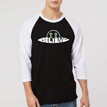 Believe UFO - Men's Raglan Baseball Word Art T-Shirt
