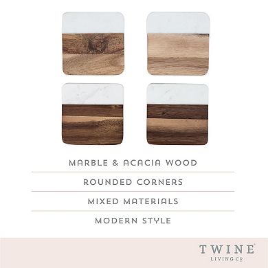 Twine Marble & Acacia Coaster Set
