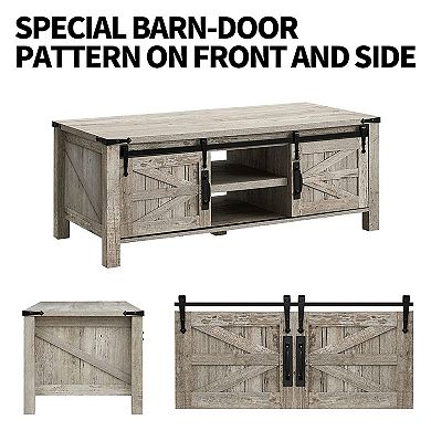 OKD Farmhouse 48 Inch Coffee Table with Sliding Barn Doors