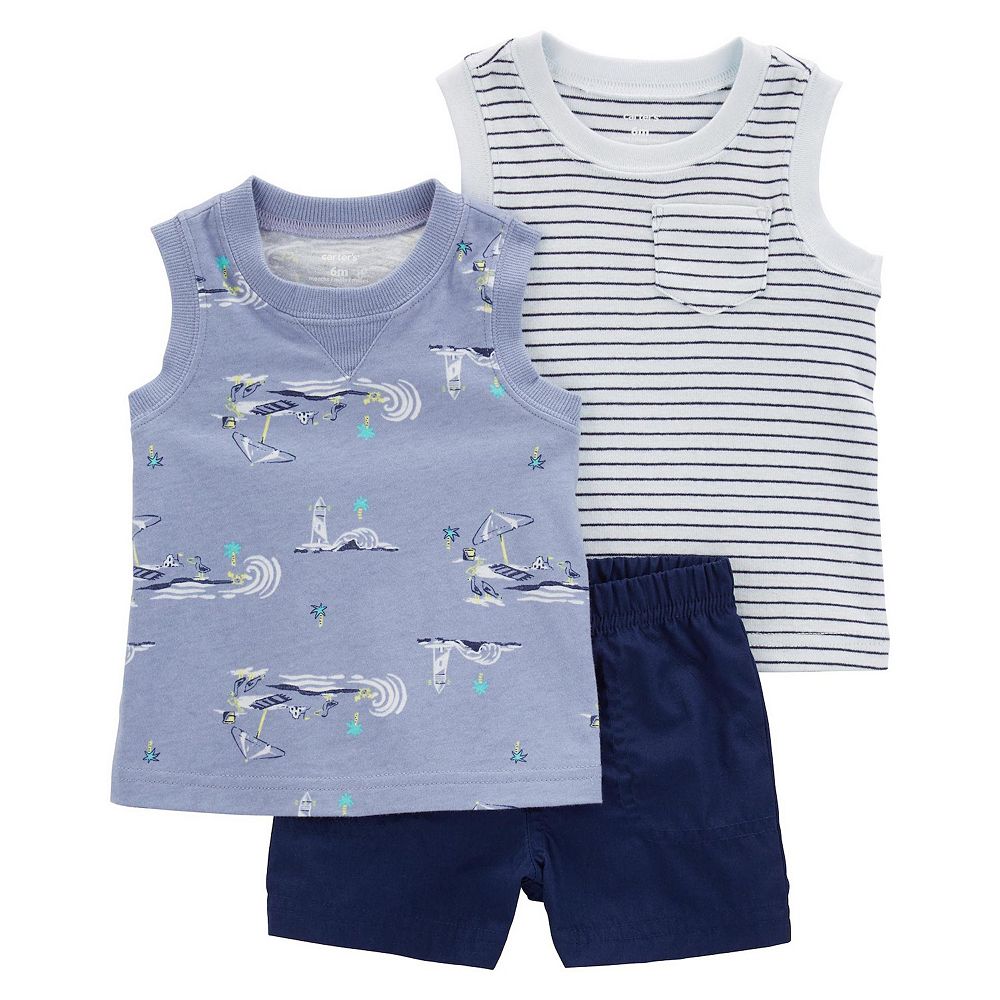 Carter's Baby Boy 2-Piece Striped Top & Short Set - Tan main image 1