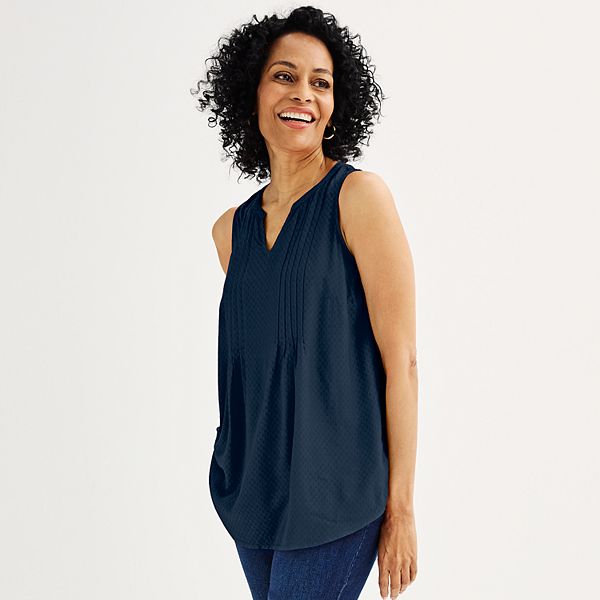 Petite Croft & Barrow® Pintuck Sleeveless Shell Top - Seattle Navy (XS PETITE)