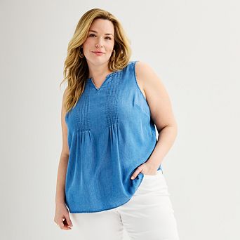 Plus Size Croft & Barrow® Pintuck Sleeveless Shell Top