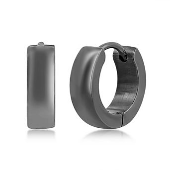 Metallo Stainless Steel Polished Huggie Hoop Earrings