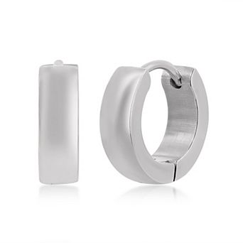 Metallo Stainless Steel Polished Huggie Hoop Earrings
