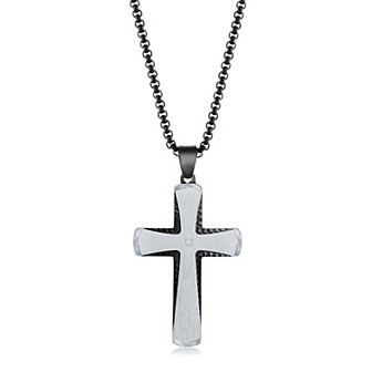 Metallo Stainless Steel Silver & Blue Plated Cross Necklace
