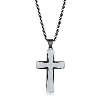Metallo Stainless Steel Silver & Blue Plated Cross Necklace