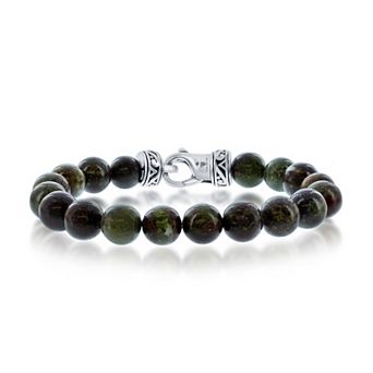 Men's Metallo Stainless Steel Genuine Stone 10mm Bead Bracelet
