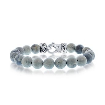 Men's Metallo Stainless Steel Genuine Stone 10mm Bead Bracelet