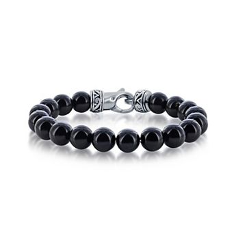 Men's Metallo Stainless Steel Genuine Stone 10mm Bead Bracelet