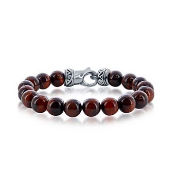 Men's Metallo Stainless Steel Genuine Stone 10mm Bead Bracelet