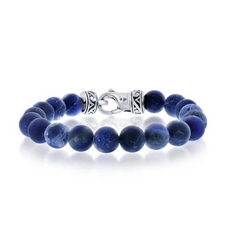 Men's Metallo Stainless Steel Genuine Stone 10mm Bead Bracelet