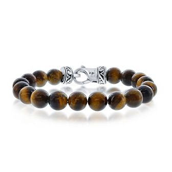 Men's Metallo Stainless Steel Genuine Stone 10mm Bead Bracelet