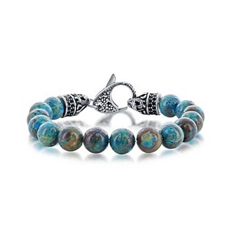 Men's Metallo Stainless Steel Apatite & Black Cubic Zirconia Bead Bracelet