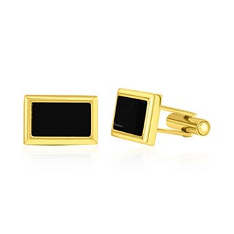 Men's Metallo Gold Tone Black Rectangle Cuff Links