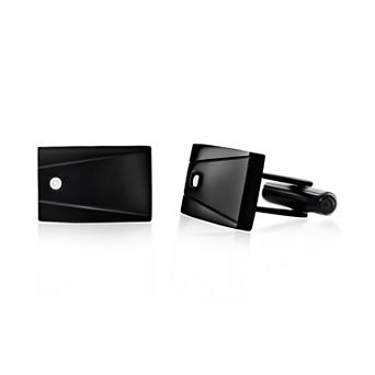 Men's Metallo Black Tone Stainless Steel Cubic Zirconia Rectangle Cuff Links