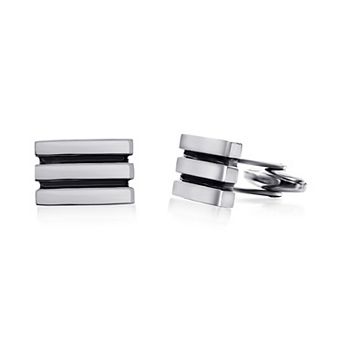 Men's Metallo Stainless Steel Black Lined Cuff Links