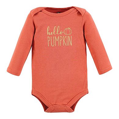 Hudson Baby Infant Girl Cotton Long-Sleeve Bodysuits, Cutest Pumpkin 3-Pack