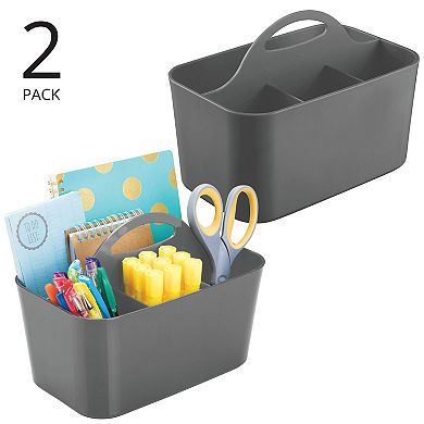 mDesign Small Plastic Caddy Tote for Desktop Office Supplies, 2 Pack, Clear