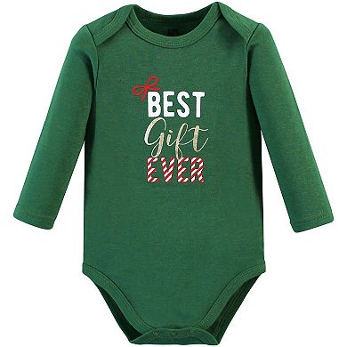 Hudson Baby Infant Girls Cotton Long-Sleeve Bodysuits, Christmas Gift 3-Pack