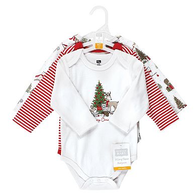 Hudson Baby Unisex Baby Cotton Long-Sleeve Bodysuits, Christmas Forest 3-Pack