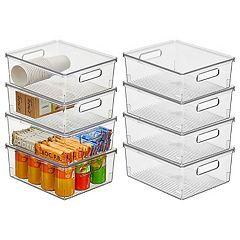 mDesign Large Plastic Stackable Kitchen Storage Box, Handles, Lid, 2 Pack,  Clear