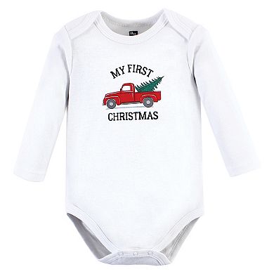 Hudson Baby Unisex Baby Cotton Long-Sleeve Bodysuits, Christmas Tree 3-Pack