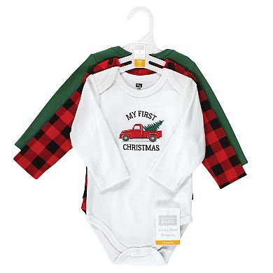 Hudson Baby Unisex Baby Cotton Long-Sleeve Bodysuits, Christmas Tree 3-Pack
