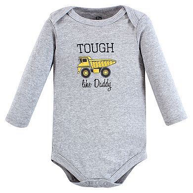 Hudson Baby Infant Boy Cotton Long-Sleeve Bodysuits, Construction 3-Pack