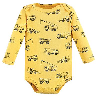 Hudson Baby Infant Boy Cotton Long-Sleeve Bodysuits, Construction 3-Pack