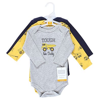 Hudson Baby Infant Boy Cotton Long-Sleeve Bodysuits, Construction 3-Pack