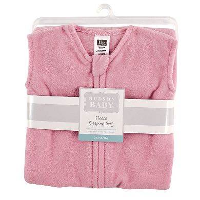 Hudson Baby Infant Girl Plush Sleeping Bag, Sack, Blanket, Solid Light Pink Fleece