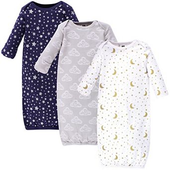 Infant Cotton Long-Sleeve Gowns 3 pk Navy Stars & Moon
