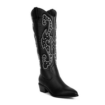 London Rag Reyes Women's Patchwork Studded Cowboy Boots