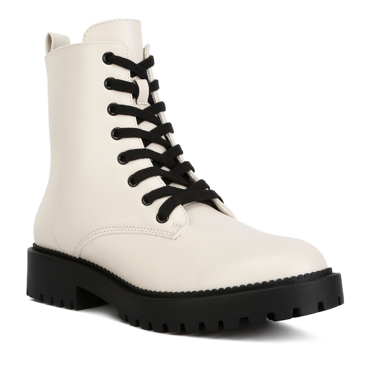 Sugar Women's Reggie Faux Leather Combat Boots – 8-Eye Lace-Up, Stacked Heel, Black Or Wine