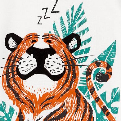 Toddler Boy Carter's Snoozing Tiger Print Pajama Shirt & Allover Paw Print Pajama Pants Set