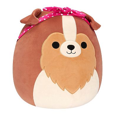 Squishmallows 16" Andres Brown Sheltie with Heart Bandana Plush