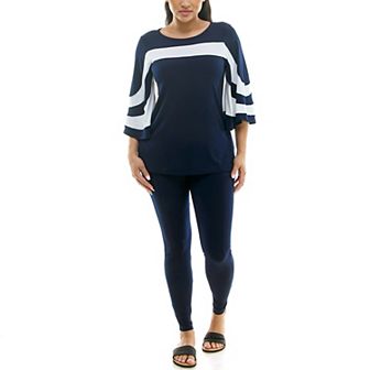 Women's Nina Leonard Colorblock Top & Pants Set