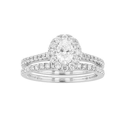 Diamond Brilliance 14K White Gold 1 Carat T.W. Lab Created Diamond Oval Halo Engagement Ring Set Women s Size 8